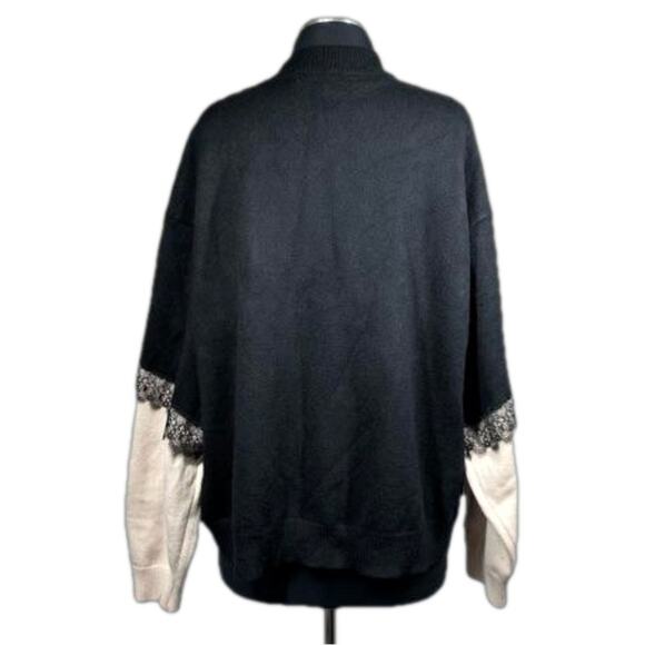 Avantlook Mock Neck Pullover Two-Tone Lace Long Sleeve Sweater Black Tan Size XL - Picture 3 of 14